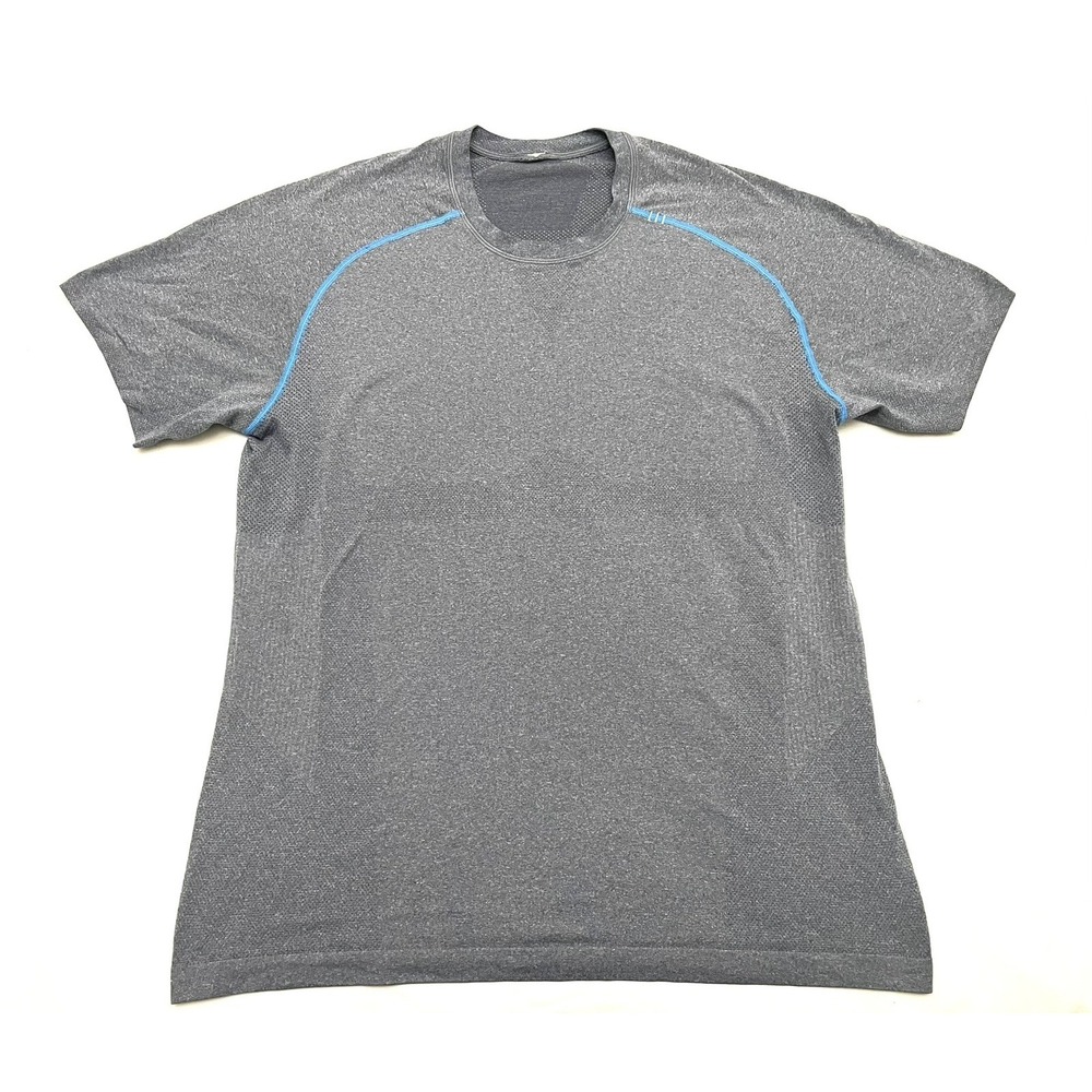 Lululemon Men's Metal Vent Tech T Shirt Medium Gray Blue Trim Wicking Stretch